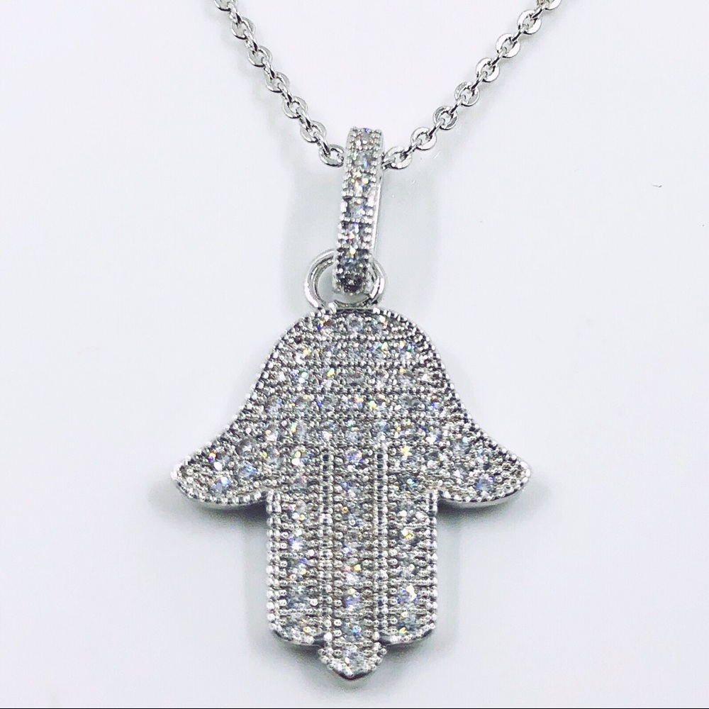 PAVÉ CRYSTAL HAMSA LUCKY HAND PENDANT NECKLACE